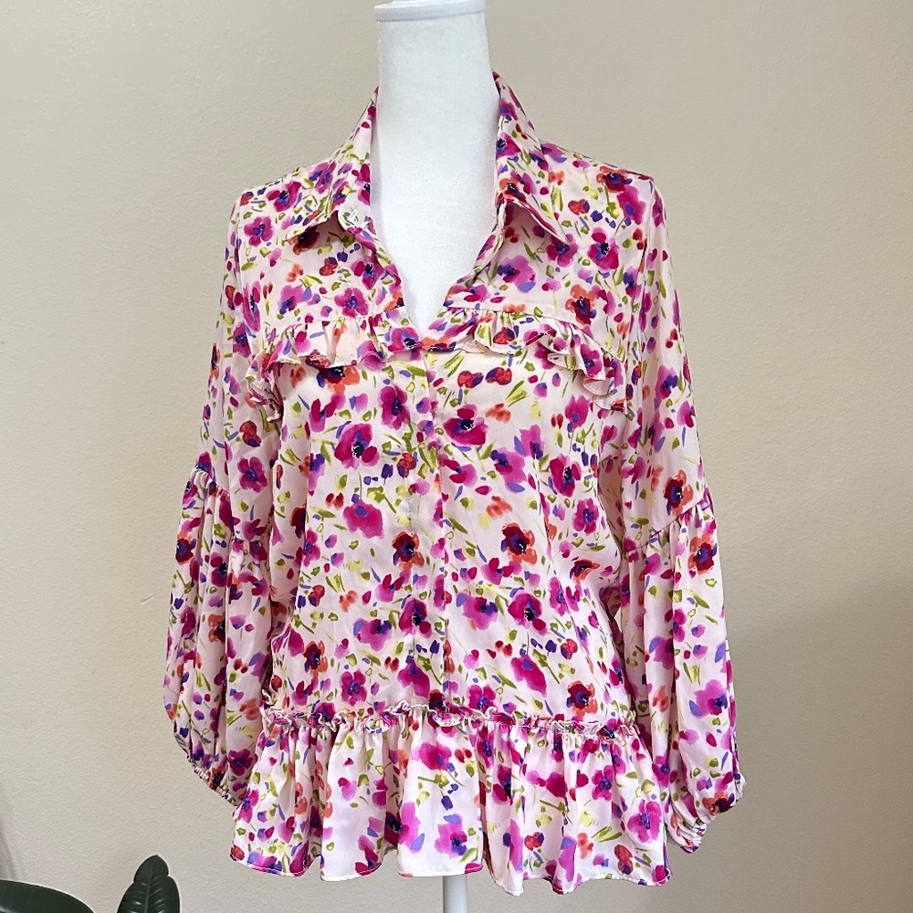 MISA Los Angeles | floral ruffle peasant blouse SMALL